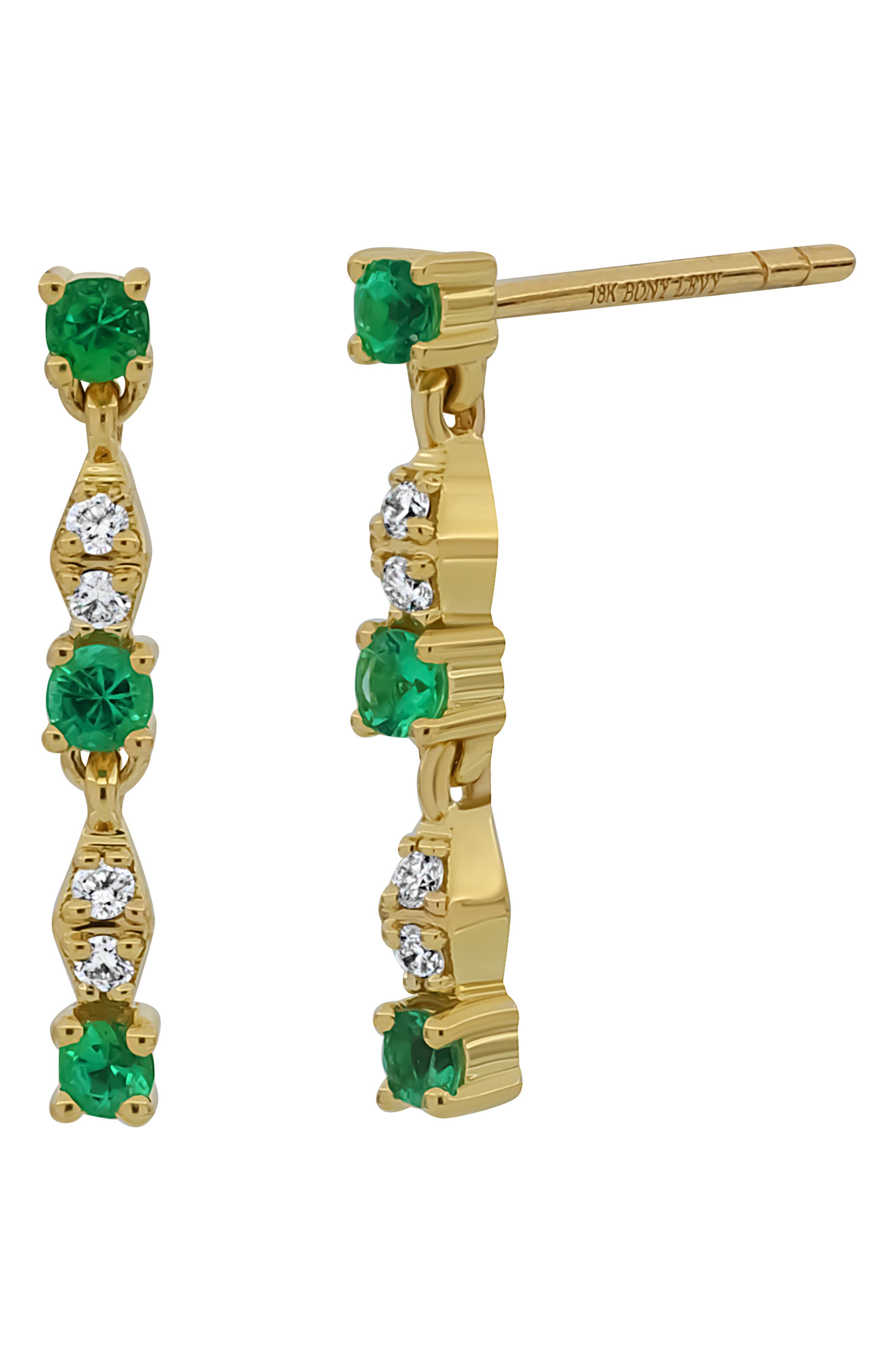 Bony Levy El Mar 18K Yellow Gold Emerald & Diamond Linear Drop Earrings