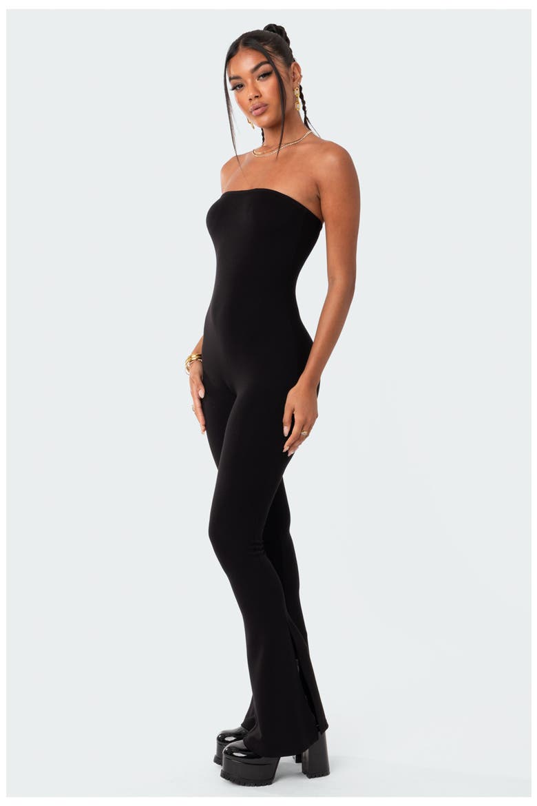 Melina Side Slit Strapless Flare Jumpsuit, Alternate, color, BLACK