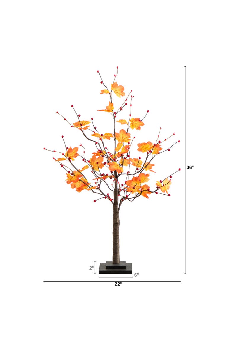 3-ft Pre-Lit Autumn Maple Artificial Fall Tree with Berries and 36 Warm White LED Lights, Alternate, color, Orange
