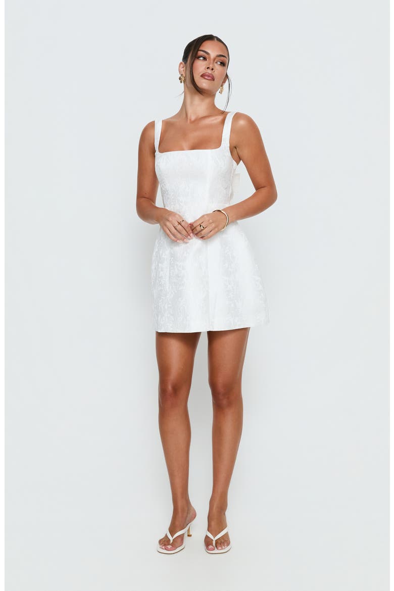 Asterie Floral Jacquard Bow Back Minidress, Alternate, color, WHITE