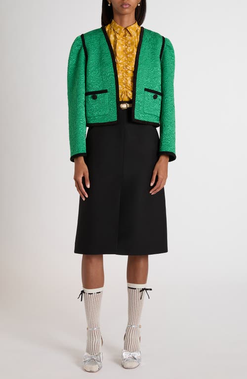Valentino Womens Pure Green Floral Crop Wool And Silk Jacket