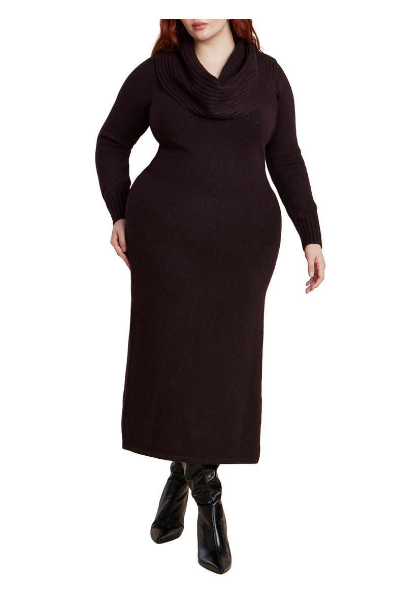 ELOQUII Cowl Sweater Dress, Main, color, Deep Plum