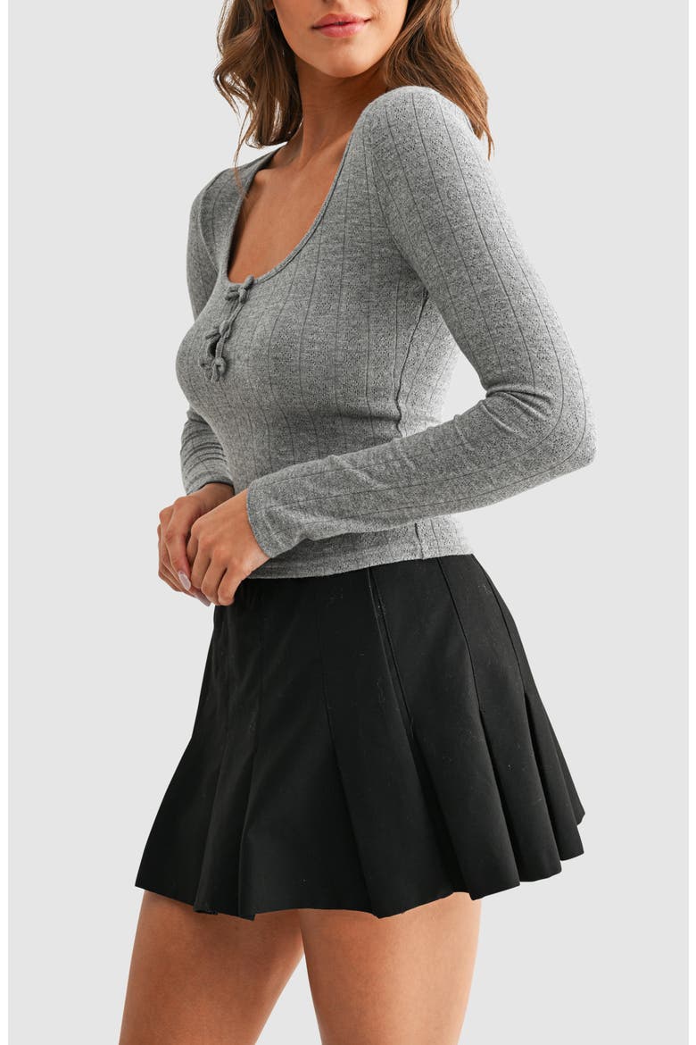 Bow Pointelle Sweater, Alternate, color, DARK GREY