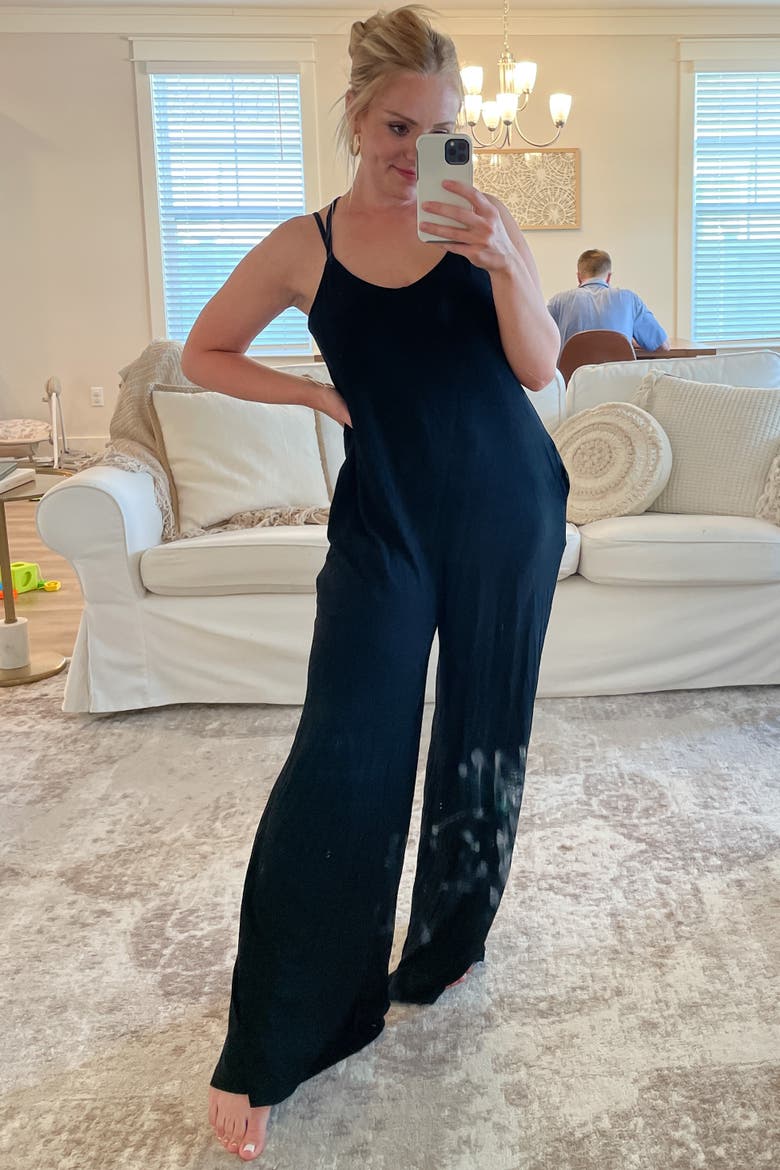 Cross Back Wide Leg Jumpsuit, Alternate, color, Black