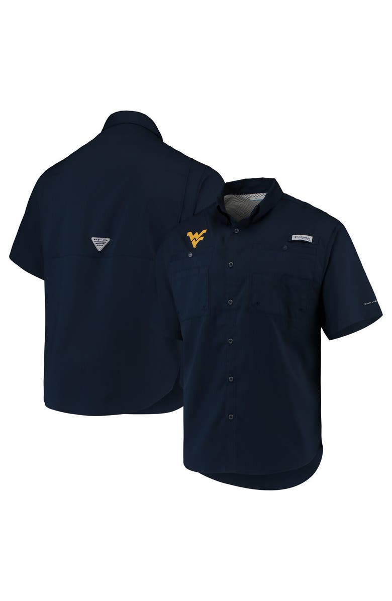 Columbia Men's Columbia Navy West Virginia Mountaineers PFG Tamiami Omni-Shade Button-Down Shirt, Main, color, Navy