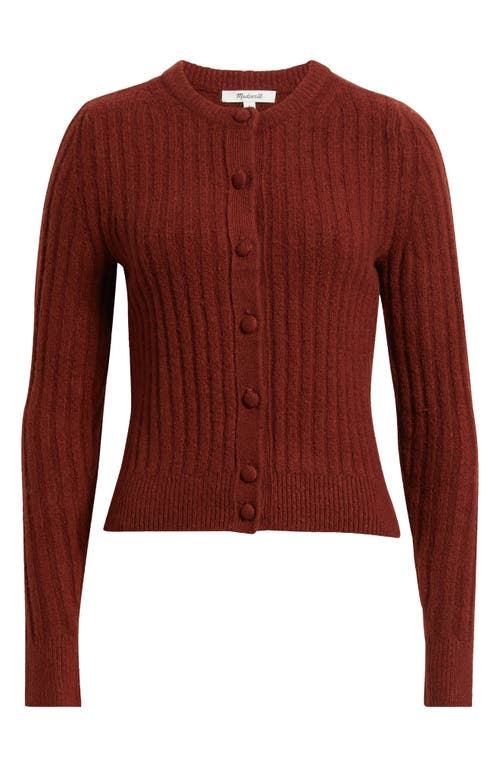 Madewell Rib Cotton & Merino Wool Blend Cardigan In Burgundy