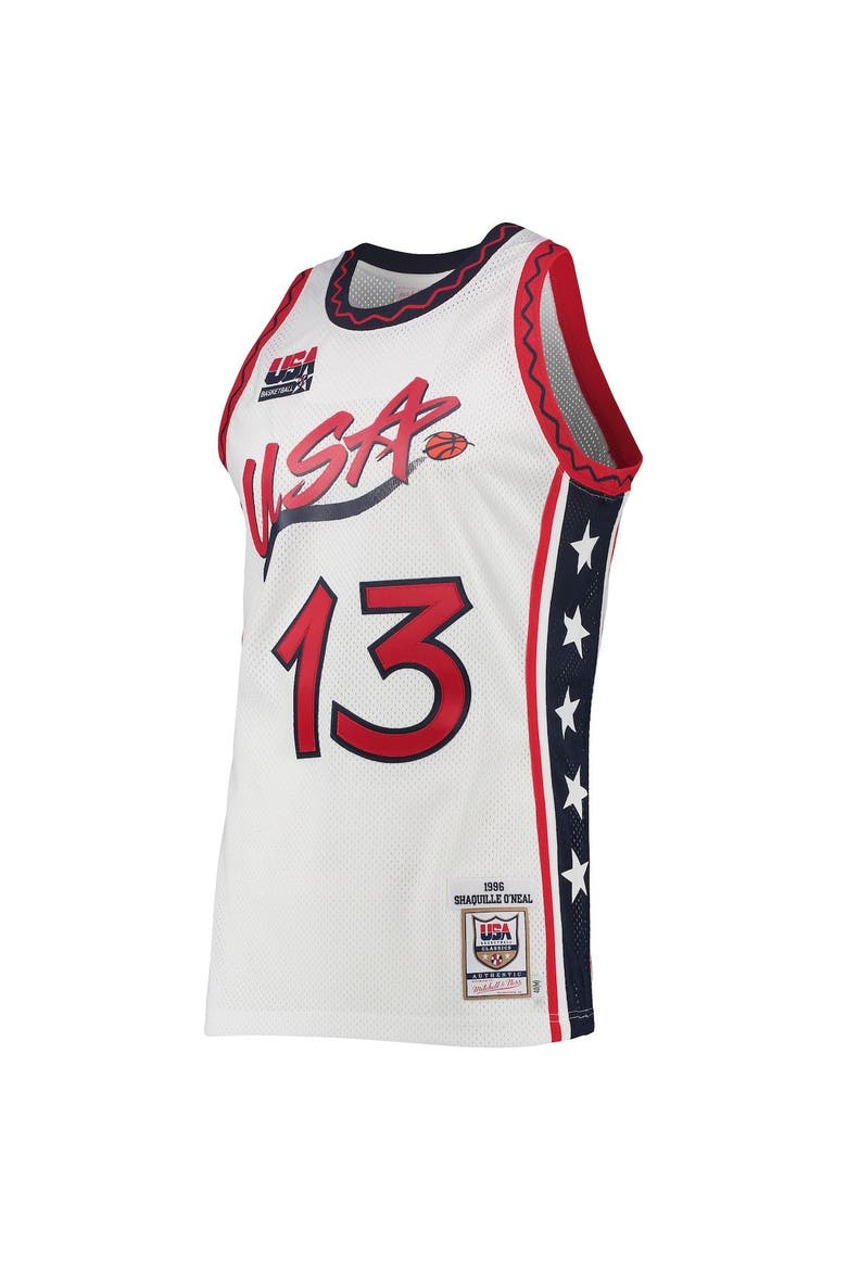 Men's Mitchell & Ness Shaquille O'Neal White USA Basketball 1996 Hardwood Classics Authentic Jersey, Alternate, color, White