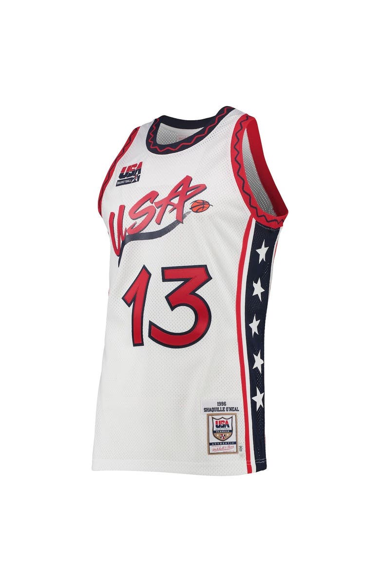 Mitchell & Ness Men's Mitchell & Ness Shaquille O'Neal White USA Basketball 1996 Hardwood Classics Authentic Jersey, Alternate, color, White