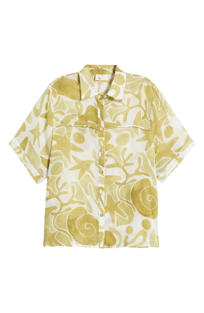 A.REN Irisa Print Short Sleeve Shirt, Main, color, Light Olive