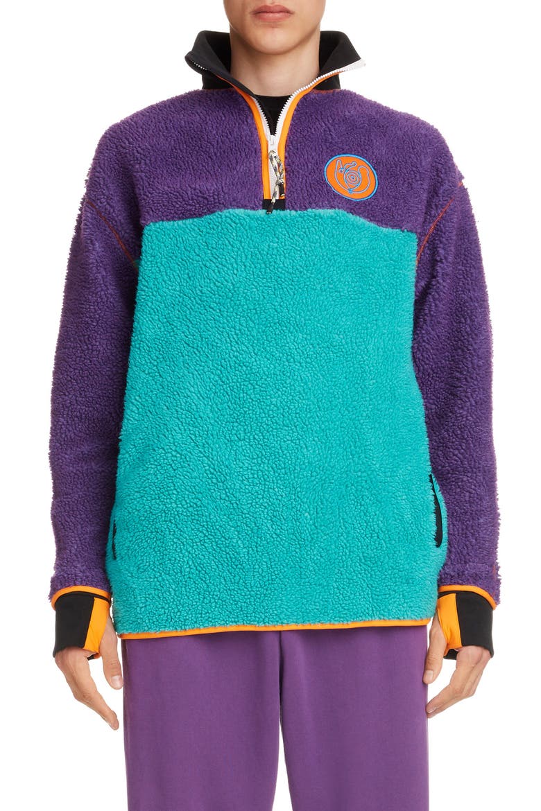 Colorblock Quarter Zip Fleece Pullover, Main, color, LIGHT BLUE
