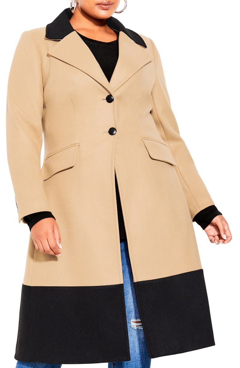 City Chic Arabella Longline Colorblock Coat, Main, color,