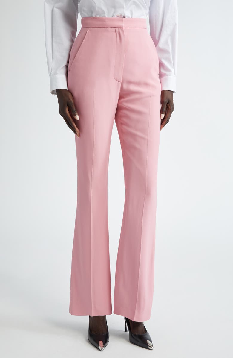 McQueen High Waist Leaf Crepe Narrow Bootcut Trousers, Main, color, 