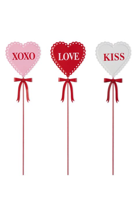 16"H Set of 3 Valentine's Metal Heart Yard Stake
