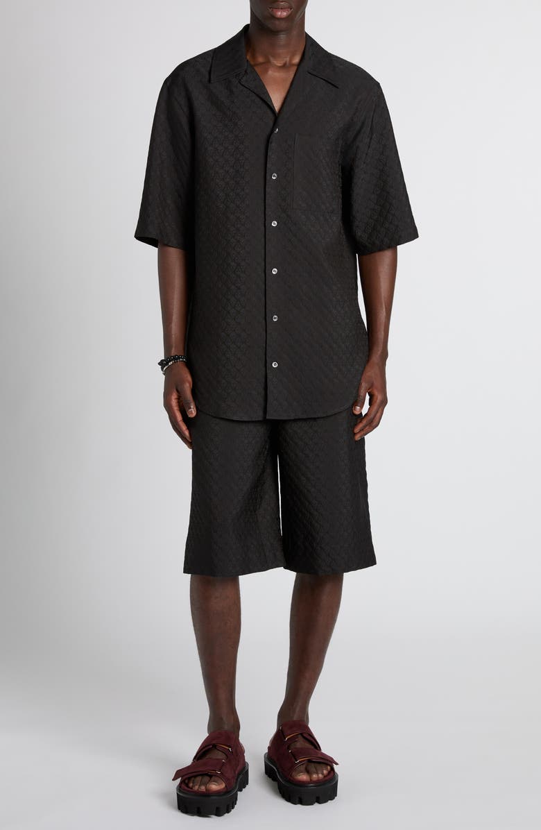 McQueen Skull Jacquard Satin Shorts, Alternate, color, Black/ Black