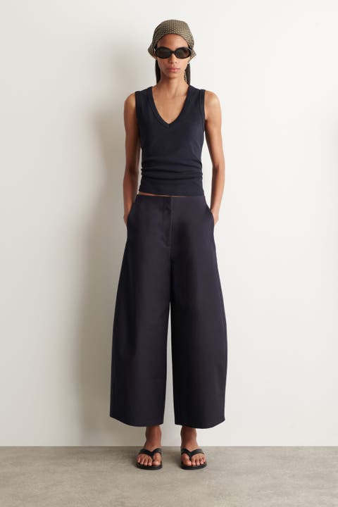 Cropped Barrel-Leg Cotton Pants