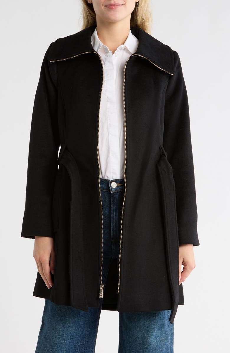 Michael Kors Full Zip Wool Blend Long Coat, Alternate, color, Black