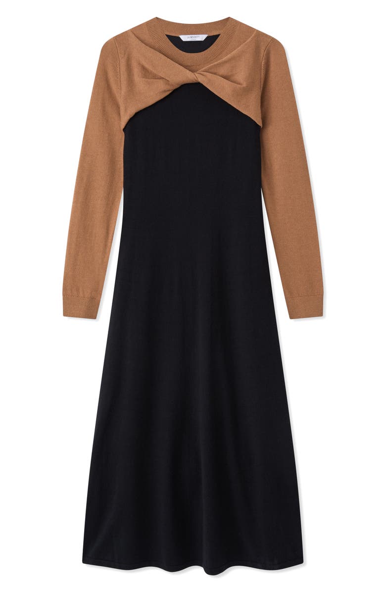 LK Bennett Aletta Long Sleeve Knit Midi Dress, Alternate, color, Black Multi