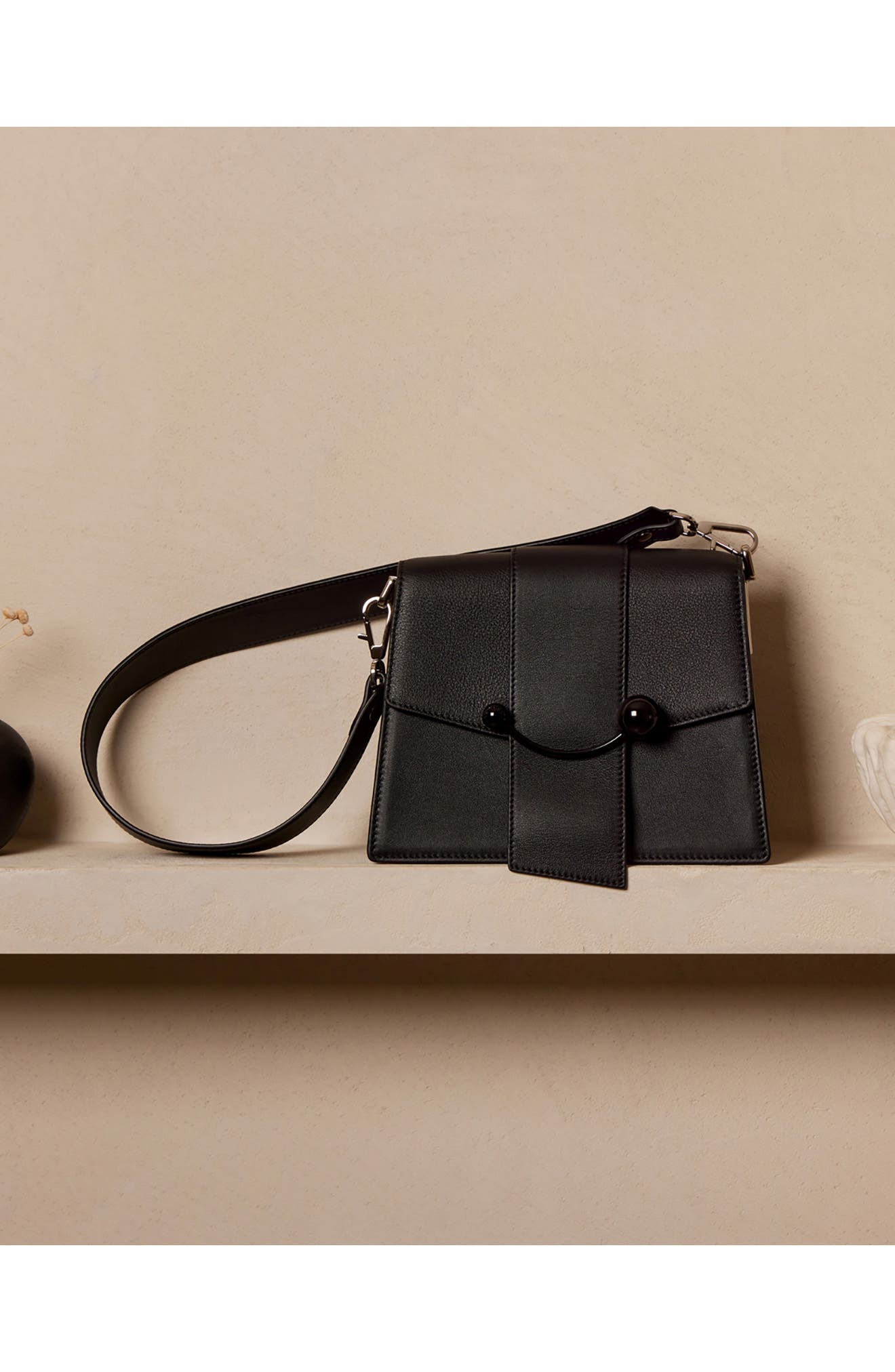 Strathberry Box Crescent Calfskin Leather Shoulder Bag, Alternate, color, 