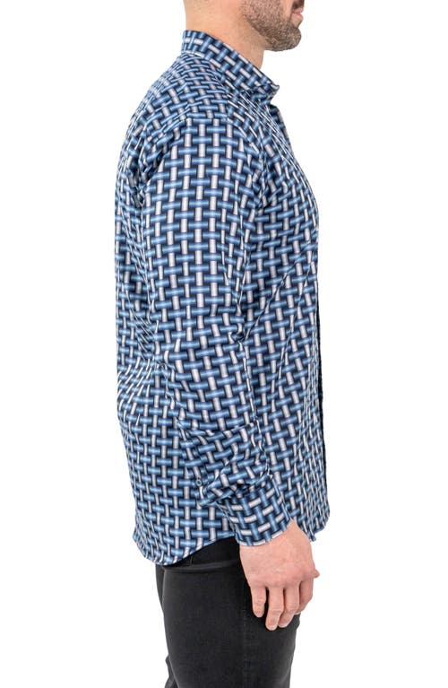 Maceoo Einstein Jacqdigiweave Blue Contemporary Fit Cotton Blend Button-up Shirt In Blue