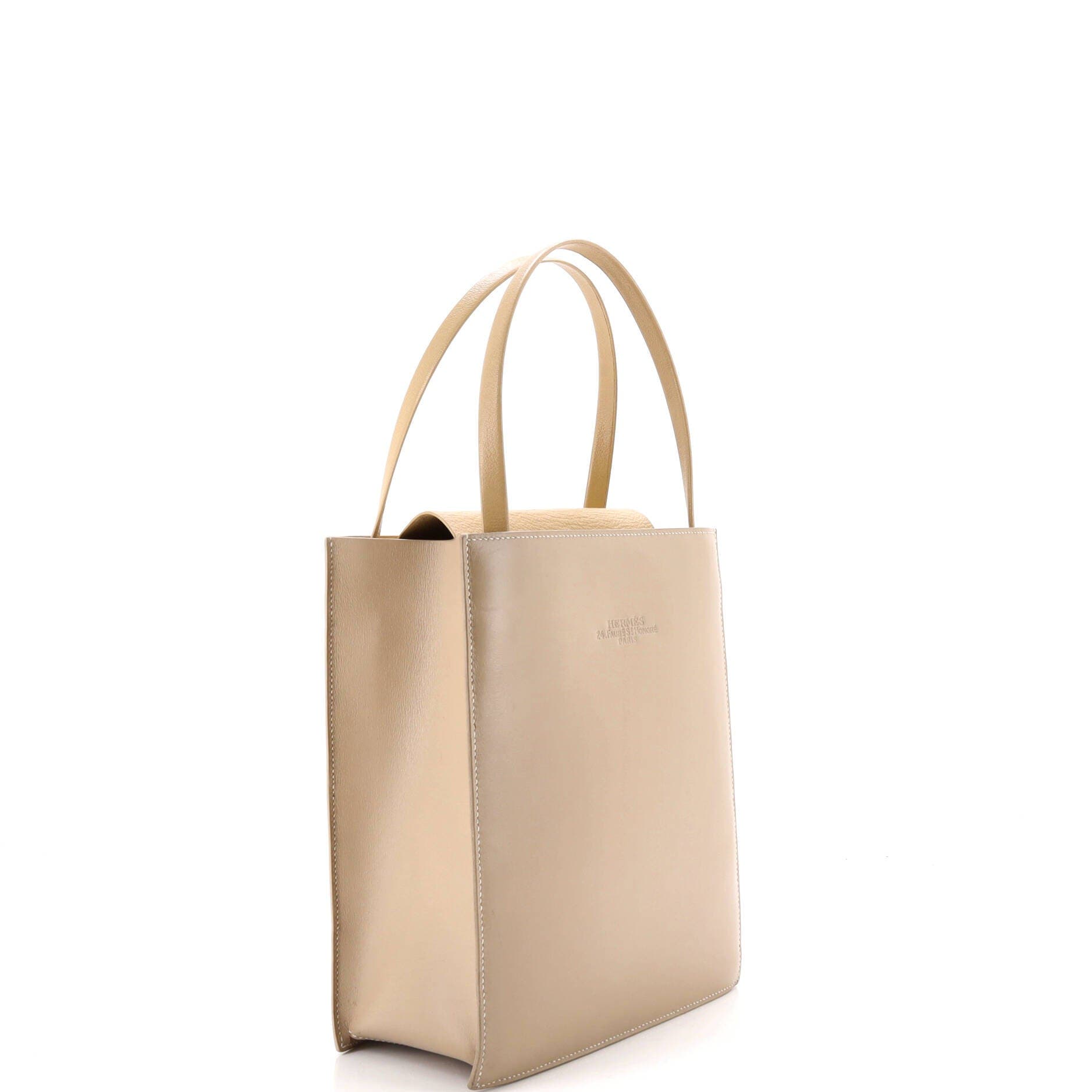 Pre-Owned Hermes Lucy Tote Leather MM, Alternate, color, Blanc Casse