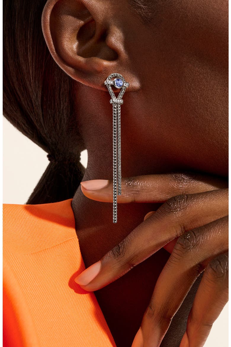 Icon Drop Earrings, Sterling Silver, Tanzanite, Diamonds, Alternate, color, SILVER