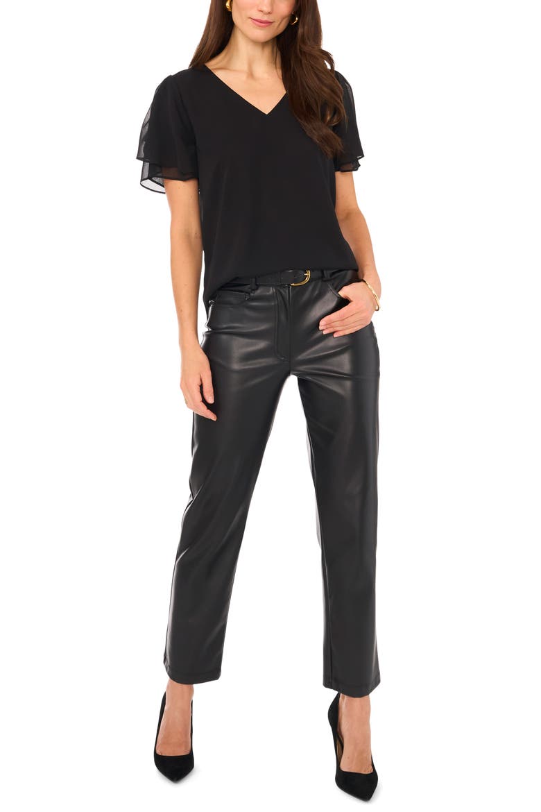 V-Neck Tulip Sleeve Chiffon Top, Alternate, color, RICH BLACK