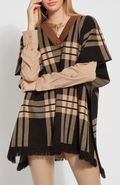 Engineered Plaid Sweater Poncho