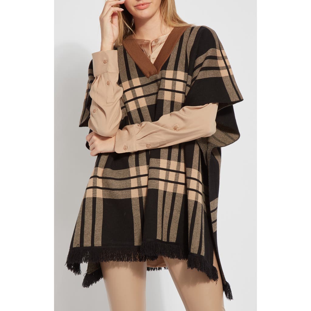 Lyssé Engineered Plaid Sweater Poncho In Engineered Plaid Black