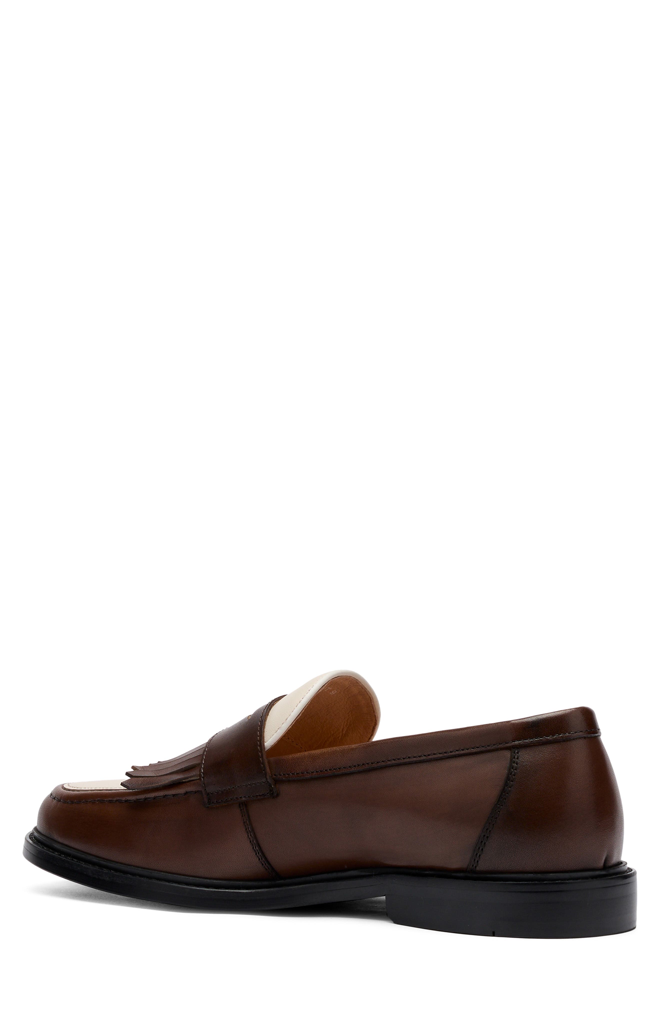 MARC NOLAN Clint Fringe Penny Loafer, Alternate, color, Brown/ White