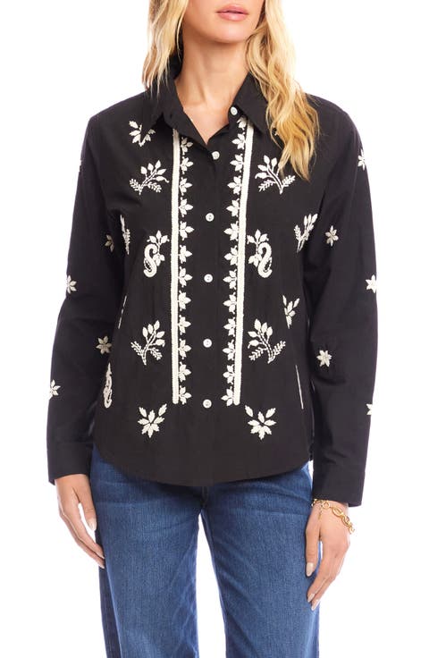 Embroidered Cotton Button-Up Shirt
