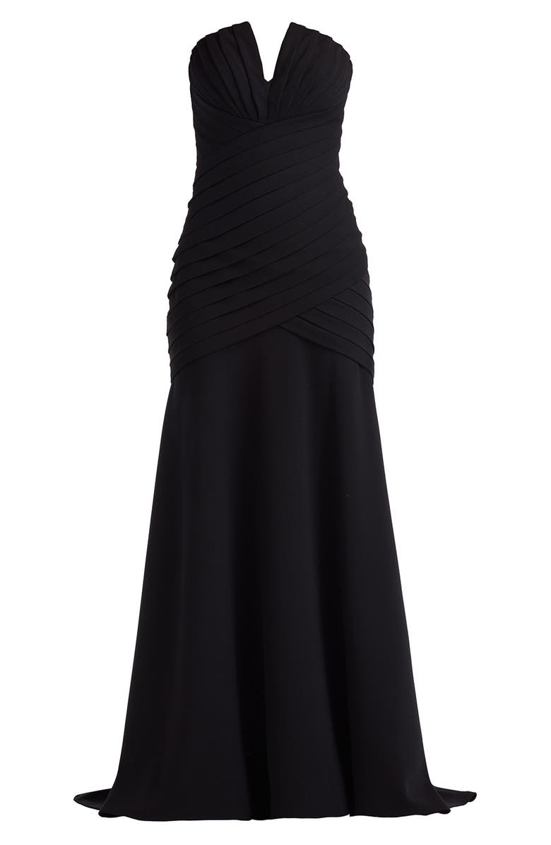 Tadashi Shoji Pleated Notched Strapless Gown, Alternate, color, Black