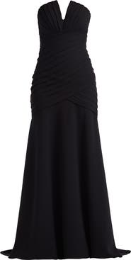 Tadashi Shoji Pleated Notched Strapless Gown