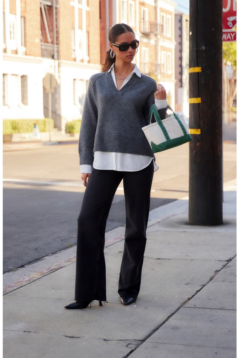 Carrie Mixed Media Layered Sweater, Alternate, color, CHARCOAL
