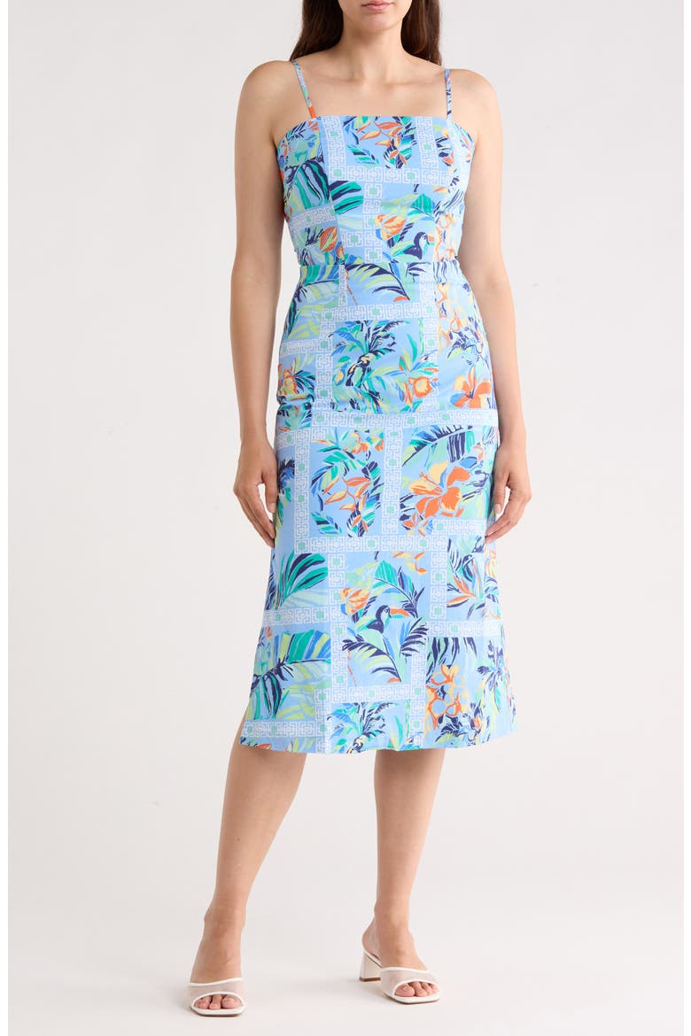 Block Party Lucille Stretch Cotton Poplin Midi Dress, Main, color, MING BLUE
