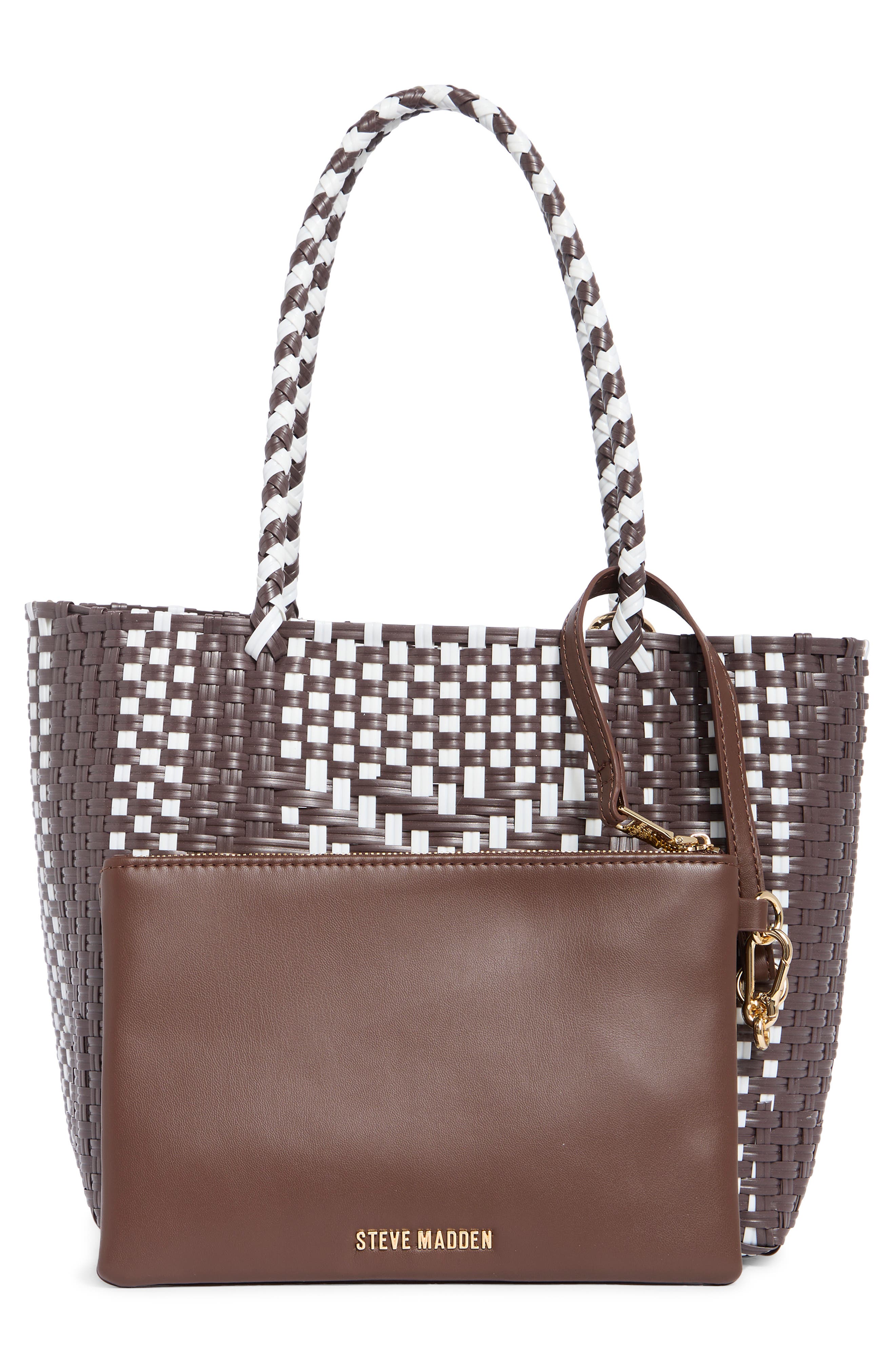 Steve Madden BSunny Woven Tote, Alternate, color, Brown Multi Woven