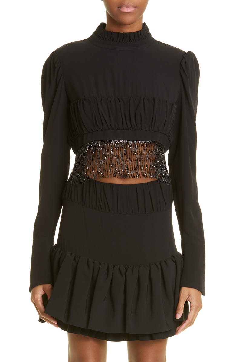 Rabanne Fringe Crop Crepe Top, Main, color, 
