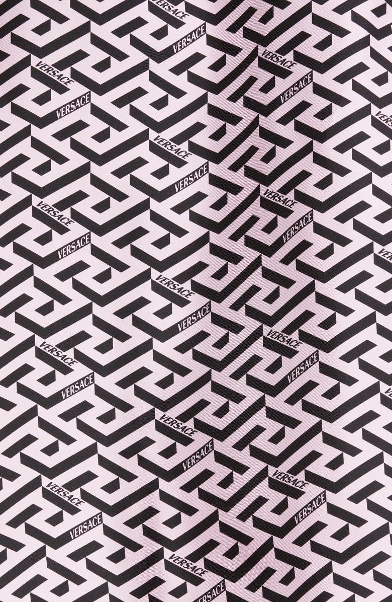 Versace La Greca Print Short Sleeve Silk Button-Up Shirt, Alternate, color,