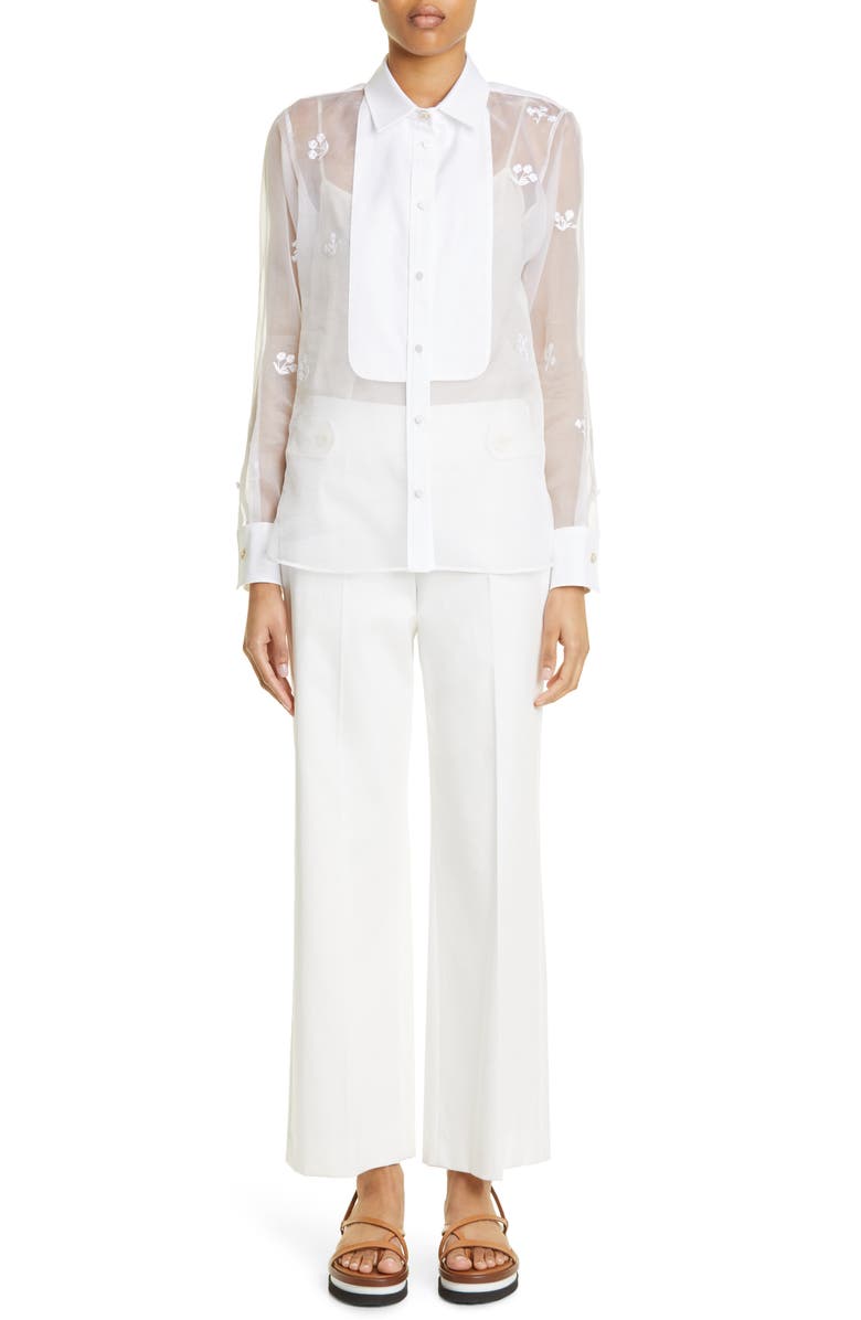 Max Mara Damara Embroidered Silk & Cotton Button-Up Shirt, Alternate, color,