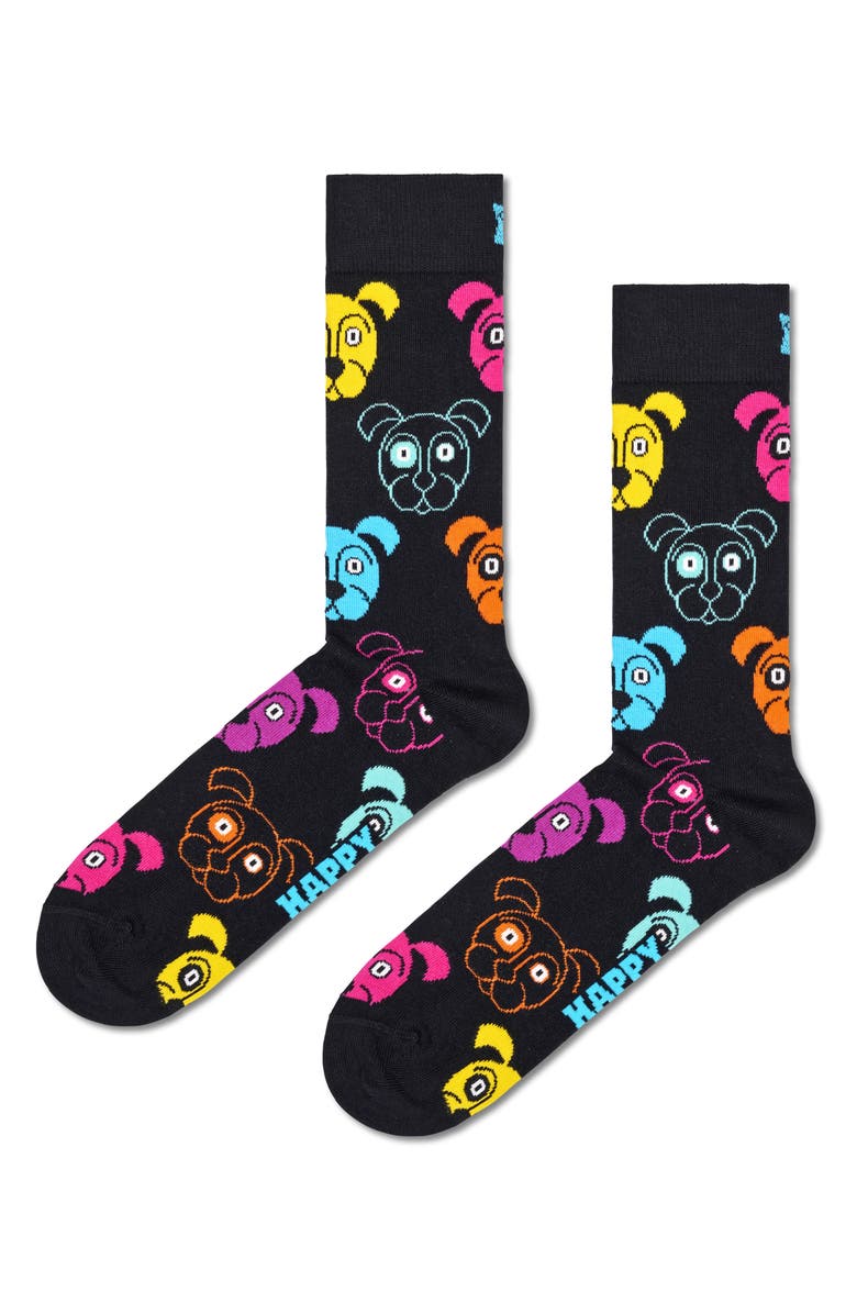 Happy Socks Classic Dog & Thumbs Up Assorted 2-Pack Cotton Blend Crew Socks, Alternate, color, Black
