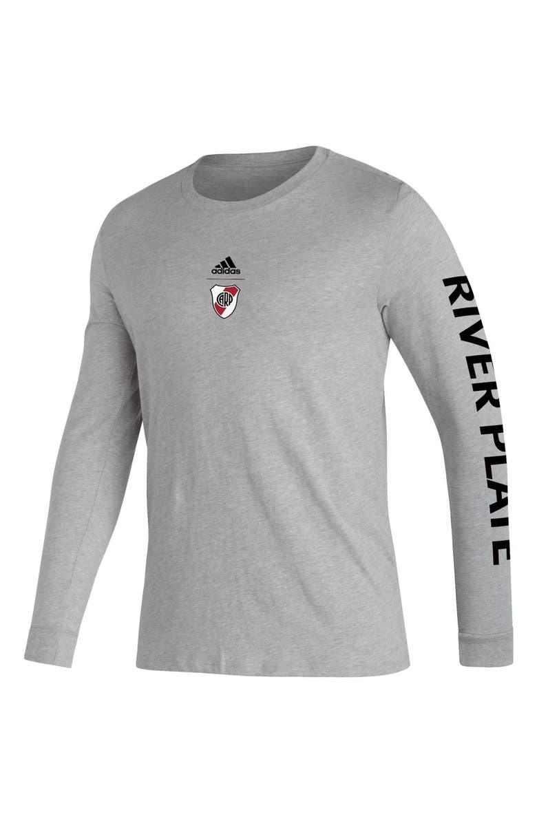 adidas Men's adidas Heather Gray Club Atlético River Plate Team Crest Long Sleeve T-Shirt, Alternate, color, Heather Gray