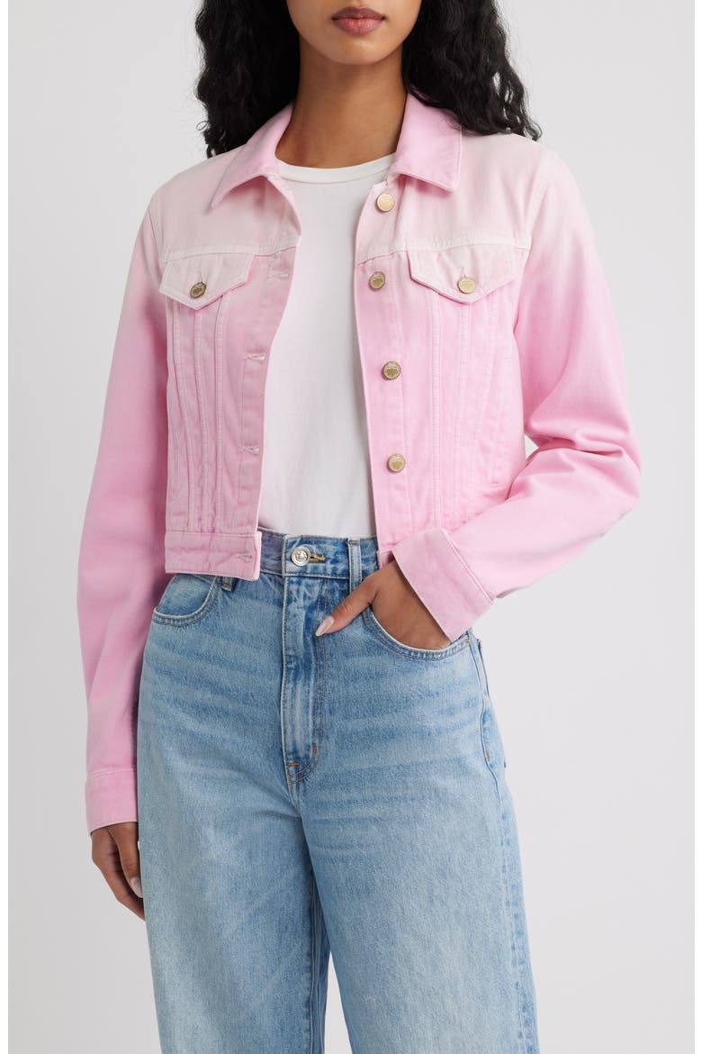 Bardot Ombré Denim Trucker Jacket, Main, color, STRAWBERRY SUNRISE