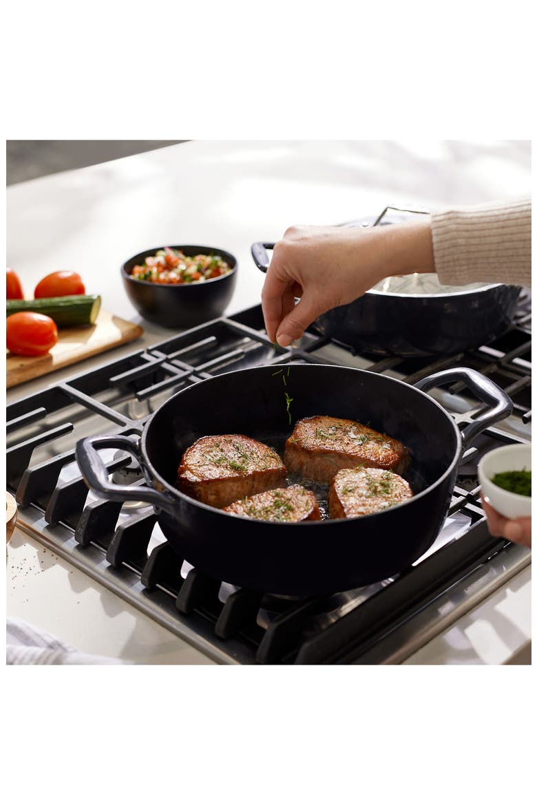 4-Quart Enameled Cast Iron Braiser, Alternate, color, BLACK