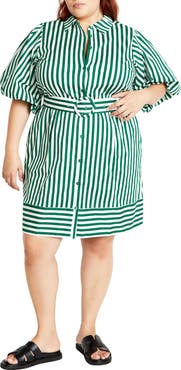 City Chic May Stripe Stretch Poplin Shirtdress