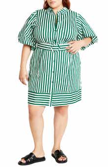 City Chic May Stripe Stretch Poplin Shirtdress