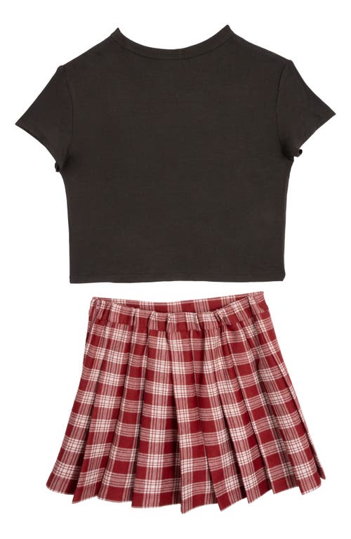 Rare Editions Kids' Graphic T-shirt, Plaid Skirt & Butterfly Clip Set In Black