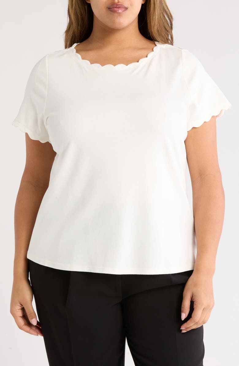 T Tahari Scallop T-Shirt, Main, color, White