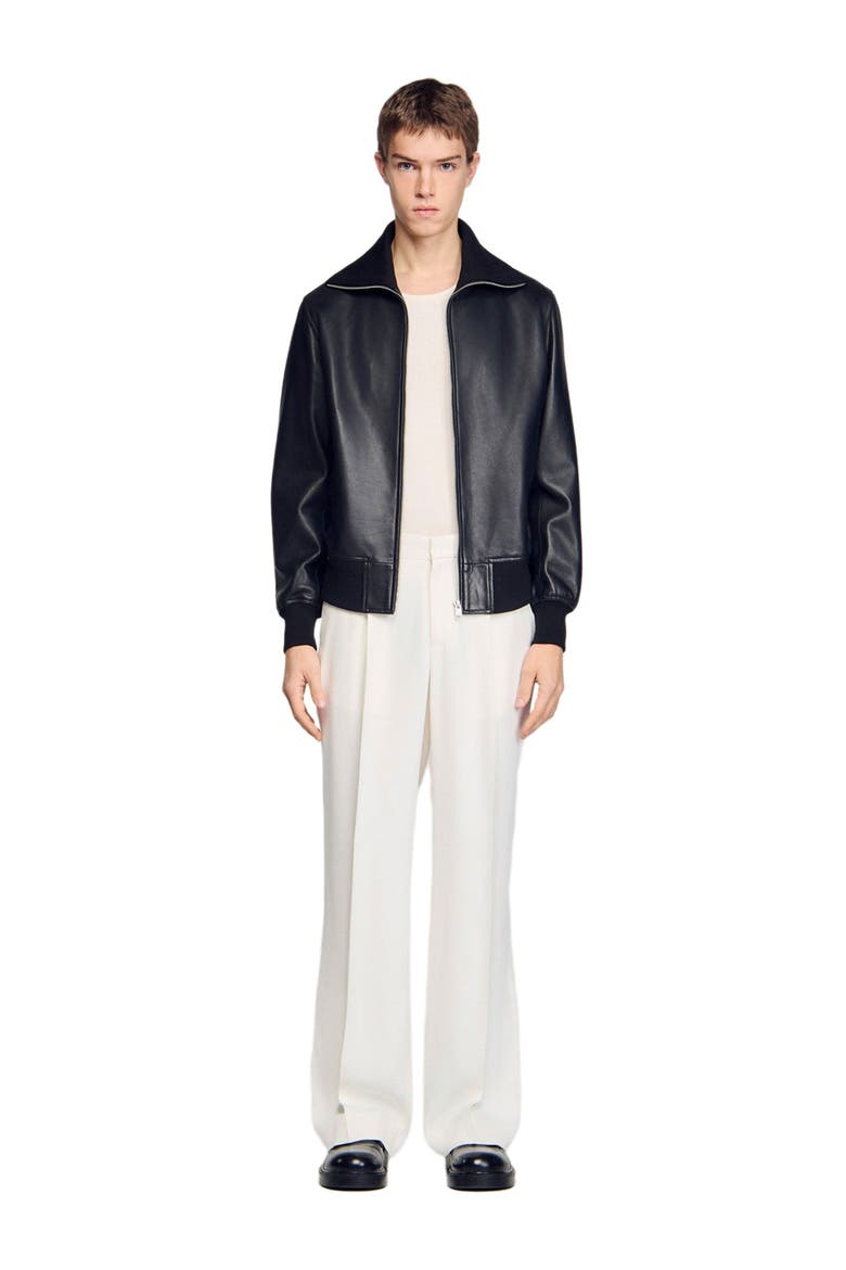 Zipped leather jacket, Alternate, color, Black