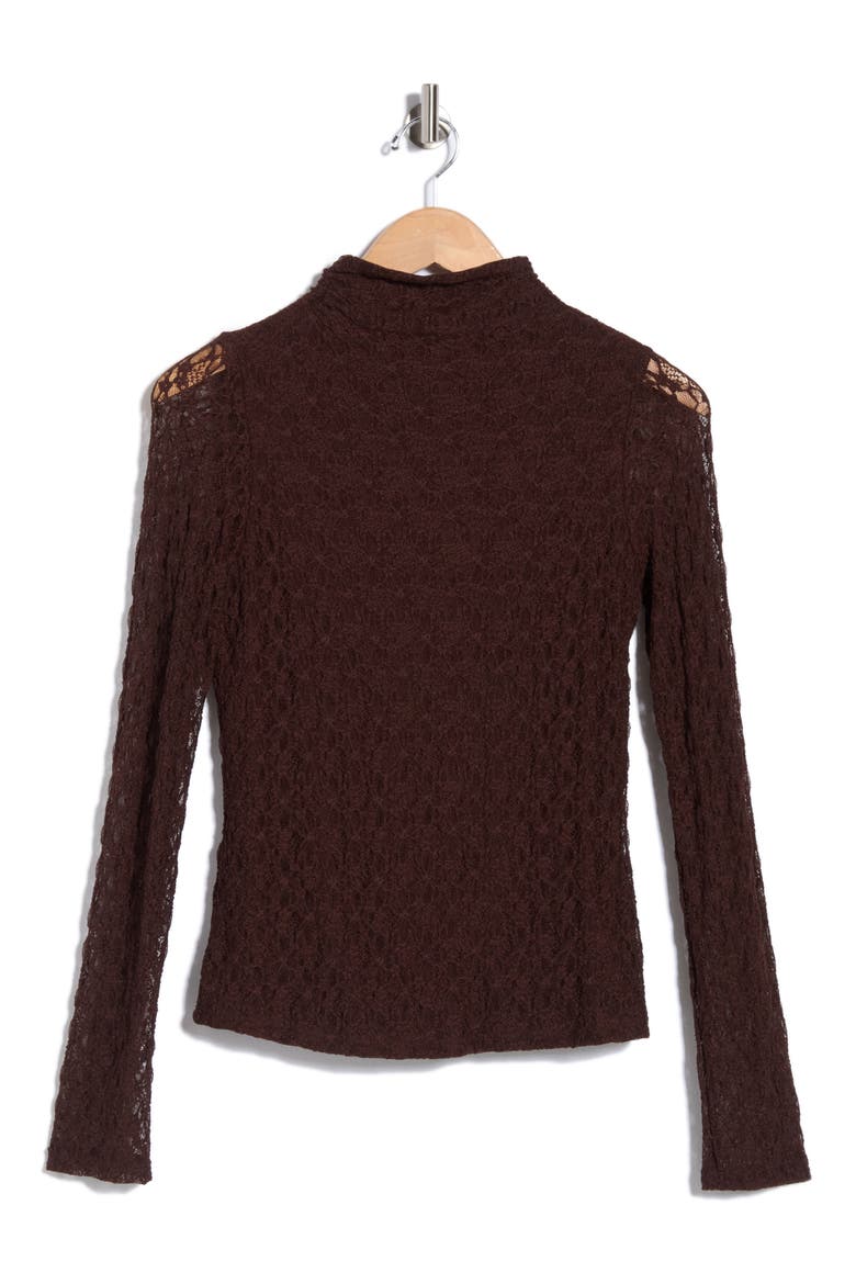 Lace Long Sleeved Mock Neck Top, Alternate, color, BROWN COFFEE