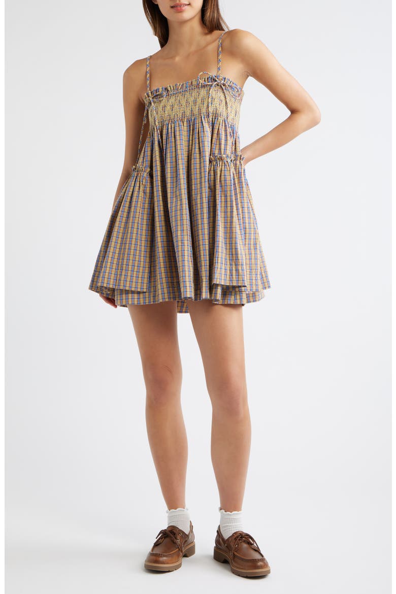 Lilo Smocked Plaid Minidress, Main, color, MARMALADE