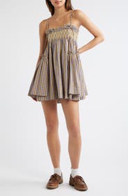Damson Madder Lilo Smocked Plaid Minidress